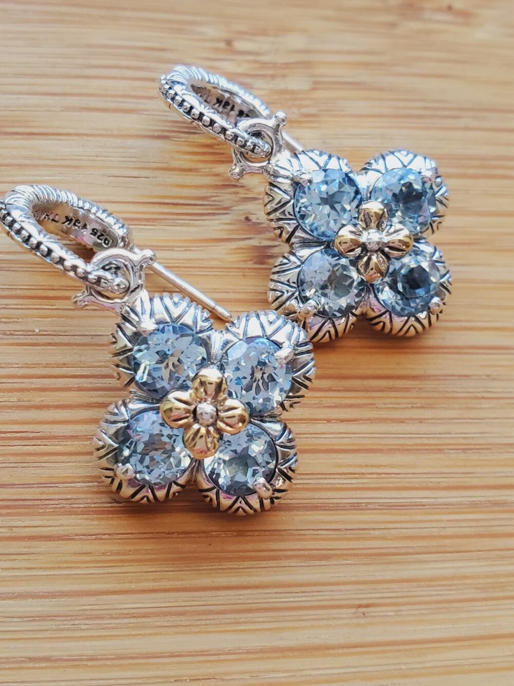 Vintage Barbara Bixby Signature Flower Blue Topaz Sterling Silver 925 Earrings